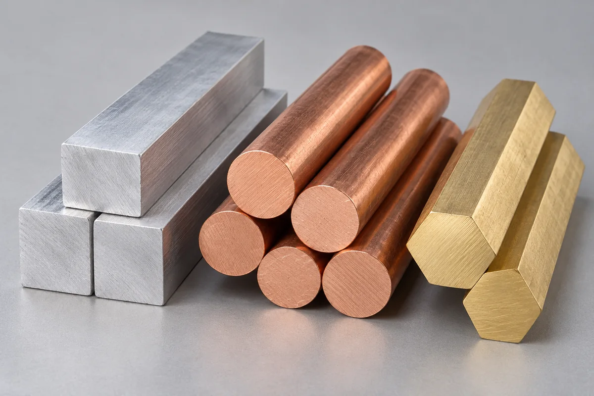 Rolled steel coils and copper material in a warehouse.